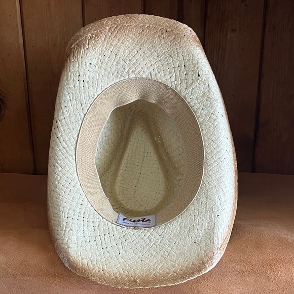 Fiesta Natural Burnout Western Straw Cowboy Hat with Brown Heart Band - Picture 5 of 5